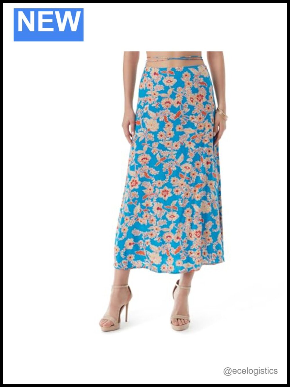 Jildie Tie String Maxi Skirt High Rise Floral Side Slit Long